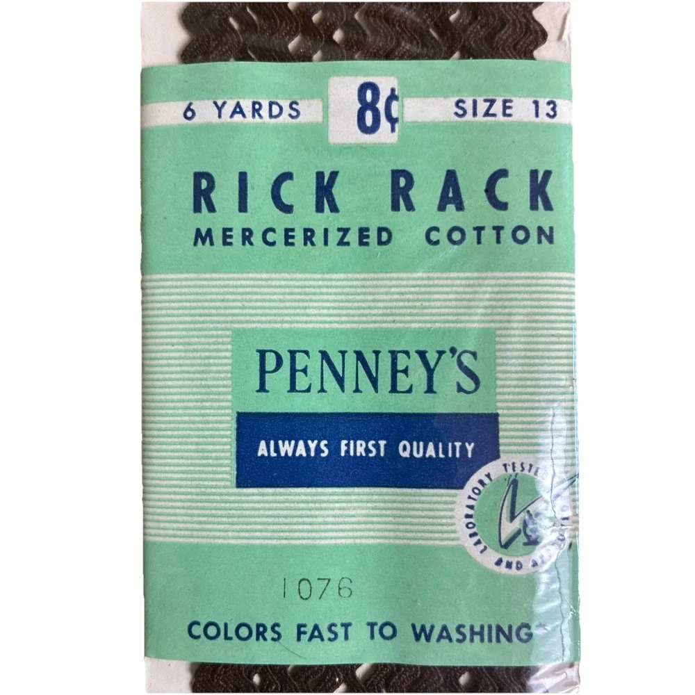 Penney's‎ Rick Rack Size 13 Brown 6 Yards Mercerized Cotton Vintage NEW